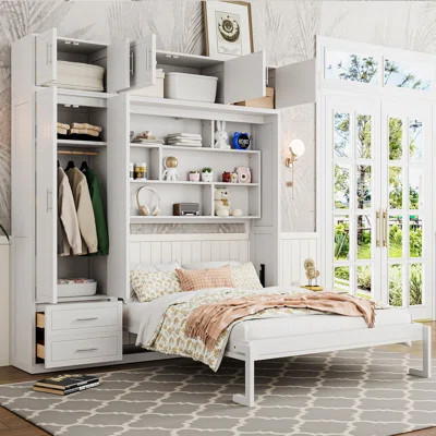 Queen Size Murphy Bed With Wardrobe And Cabinet | Wayfair North America