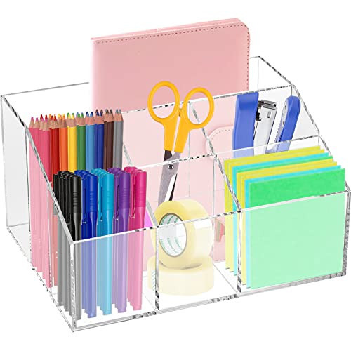 Dicunoy Acrylic Desk Organizer, Clear Pen Holder with 7 Compartments, Stationary Notebooks Pencils Storage for School, Classroom, Artist, Student, Office, Craft Room Supplies, Makeup Organization | Amazon (US)