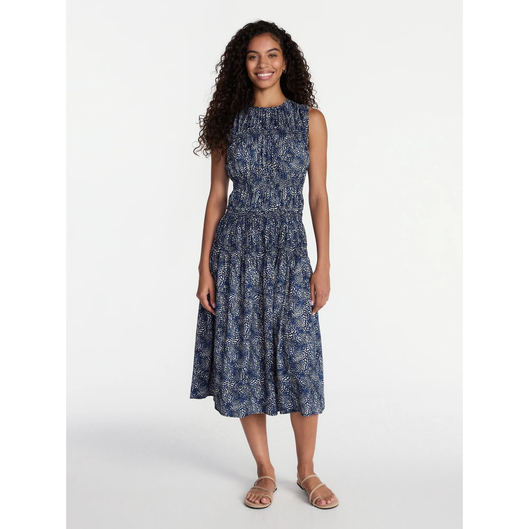 Time and Tru Women's Sleeveless Smocked Midi Dress, Sizes XS-XXXL | Walmart (US)