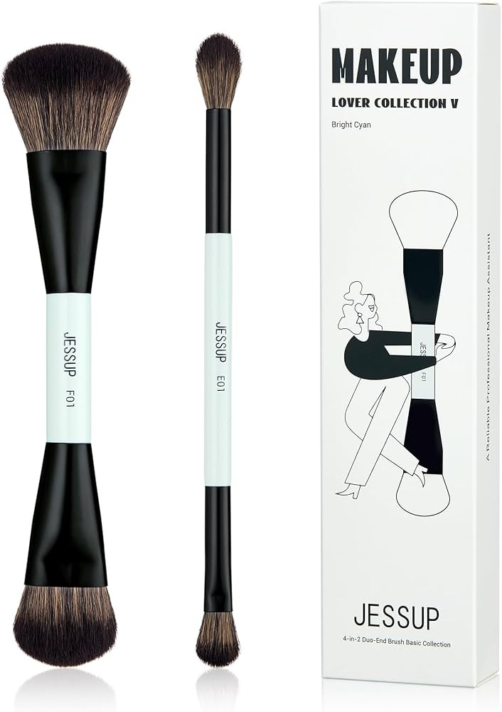 Jessup Makeup Brushes 2pcs Double Sided Foundation Brush Contour Brush Dual Ended Eye Blending Br... | Amazon (US)