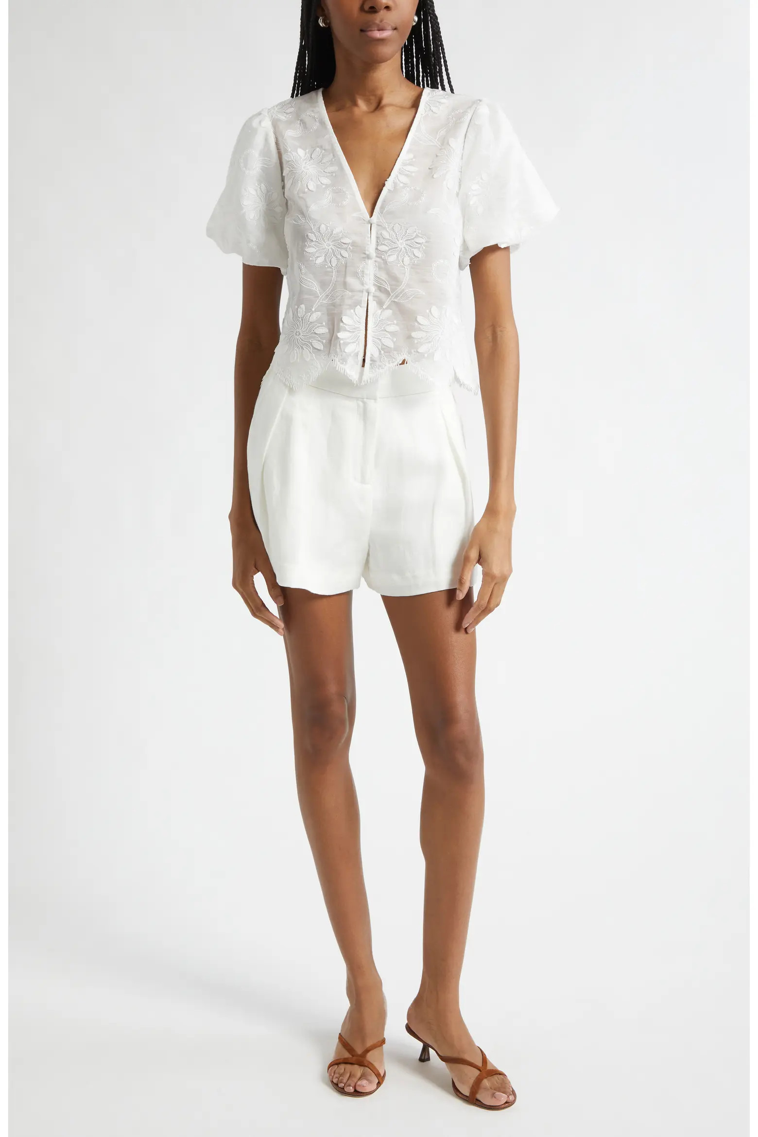 Chrissie Embroidered Puff Sleeve Crop Top (Women) | Nordstrom | Nordstrom