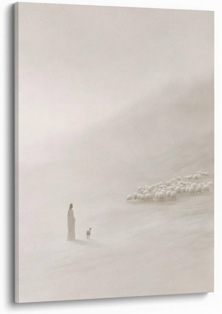 Christian Wall Art 12x16 Framed Canvas Jesus Prints Beige Watercolor Lamb Artwork Religious Paint... | Amazon (US)