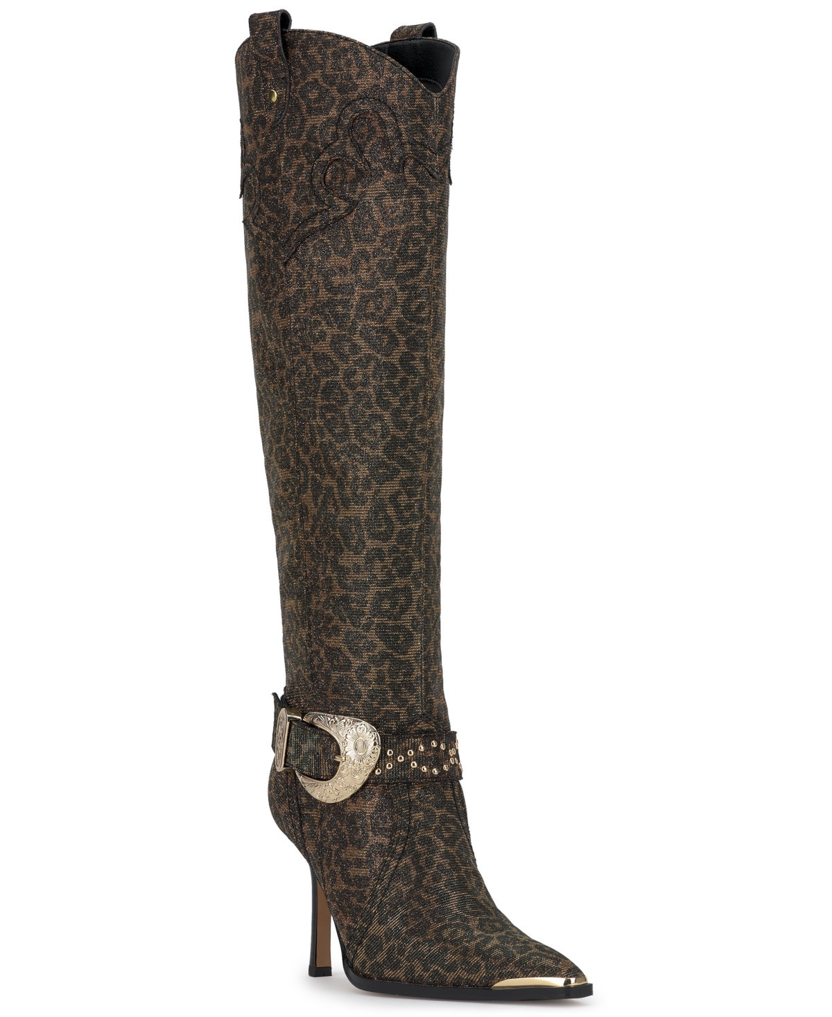 Jessica Simpson Women's Kenzin Tall Western Buckle Dress Boots - Natural Leopard Sparkle | Macy's