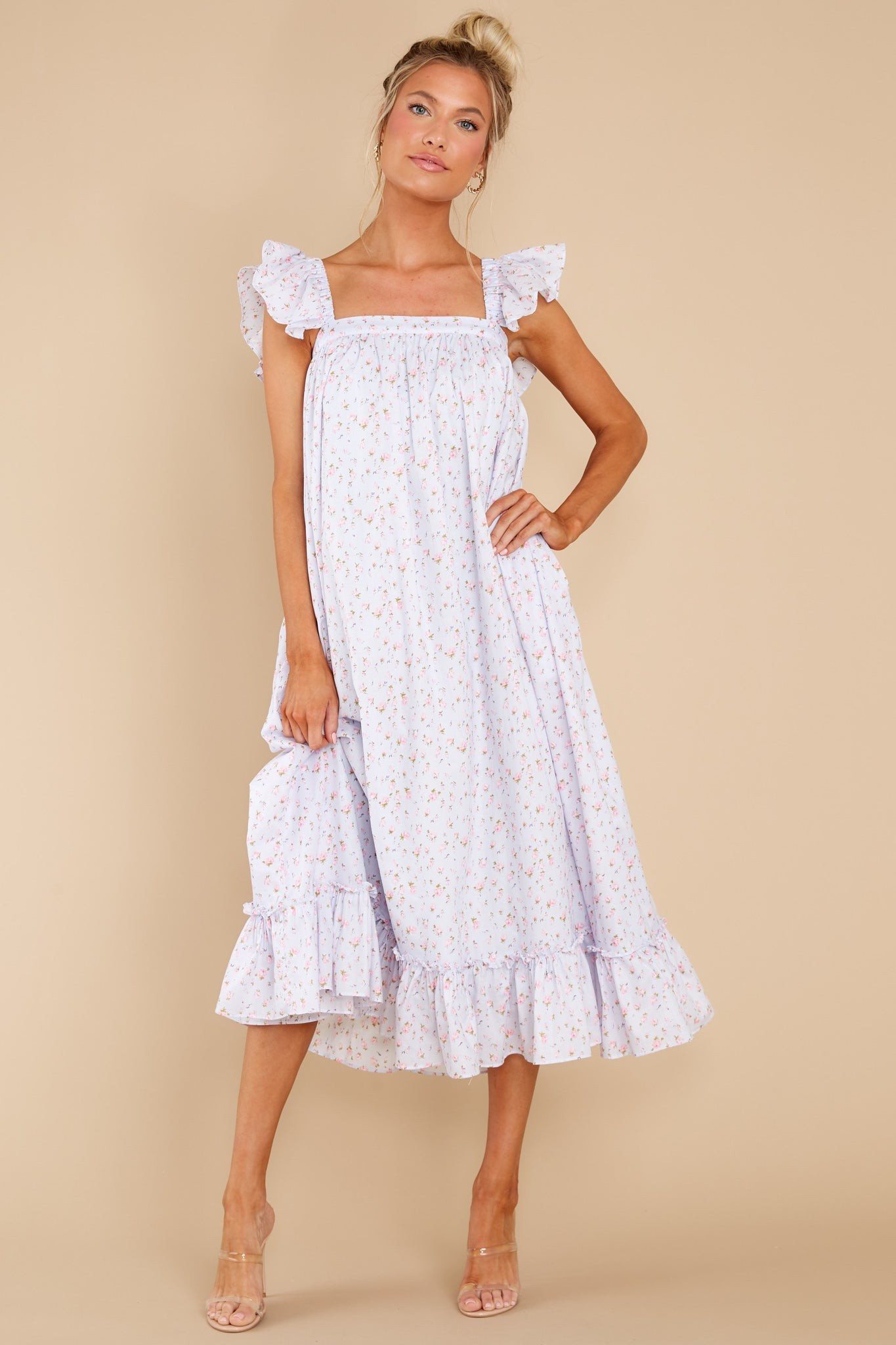 World Of Possibilities Lavender Floral Print Dress | Red Dress 