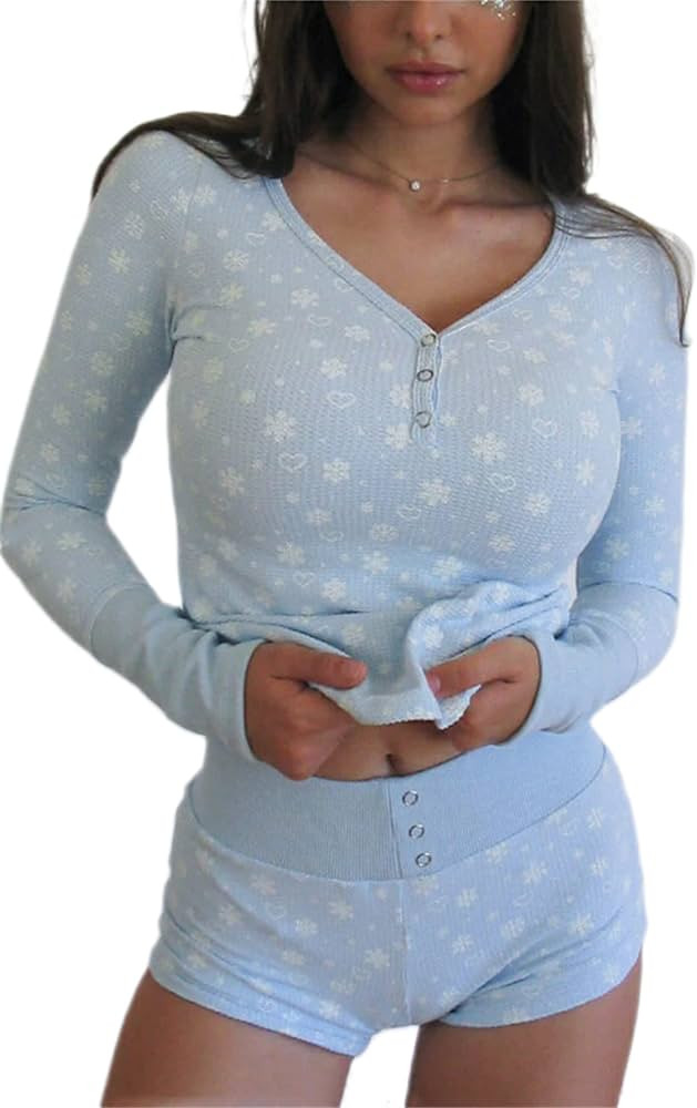 Yuemengxuan Women Two Pieces Knitted Shorts Set Printing Strap Crop Top Cami Tops High Waist Shor... | Amazon (US)