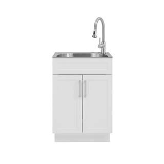 All-in-One 24.125 in. x 21.375 in. x 35 in. Stainless Steel Laundry Sink with Faucet and White St... | The Home Depot