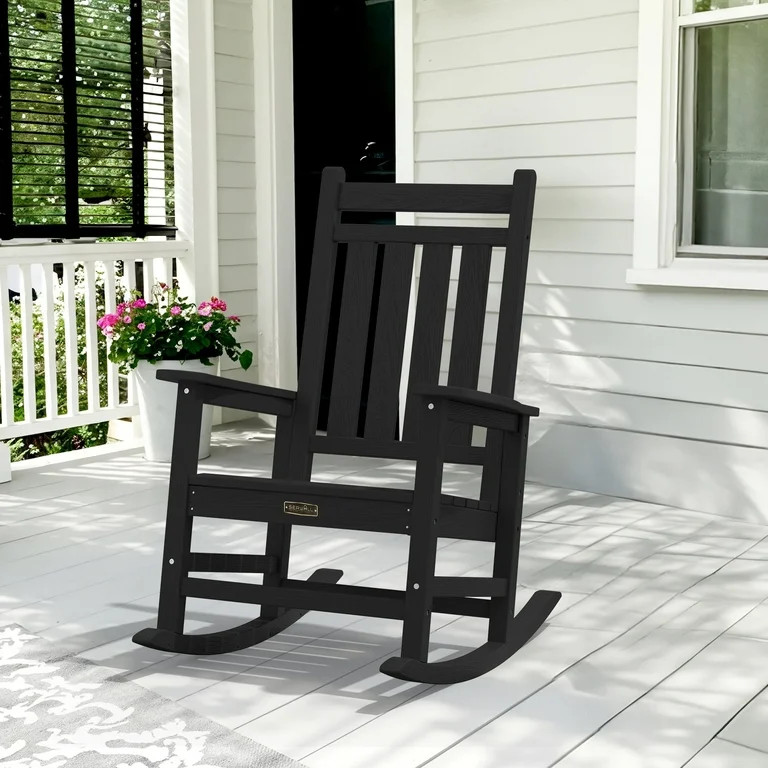 SERWALL Outdoor Rocking Chair, HDPE Patio Rocker for Lawn, Porch, Black | Walmart (US)