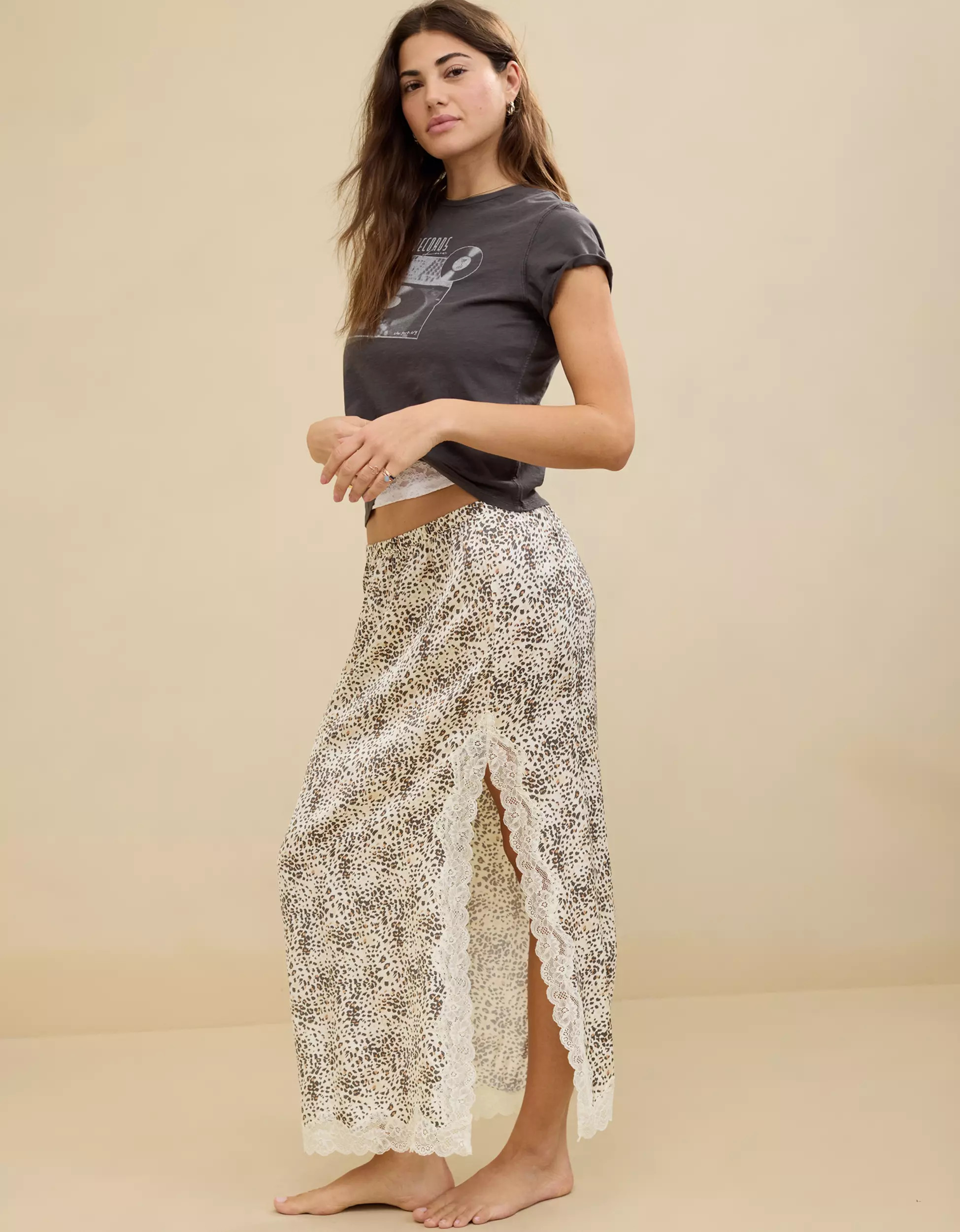 Aerie Satin Midi Skirt | Aerie