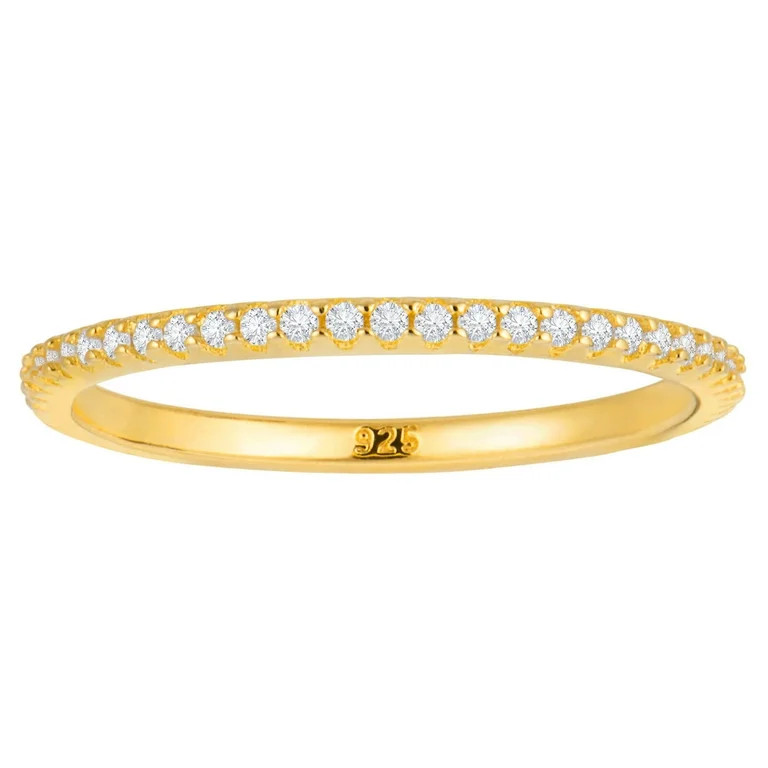 18K Gold Plated Sterling Silver Full Eternity Band | Cubic Zirconia Paved Wedding Band | Thin CZ ... | Walmart (US)