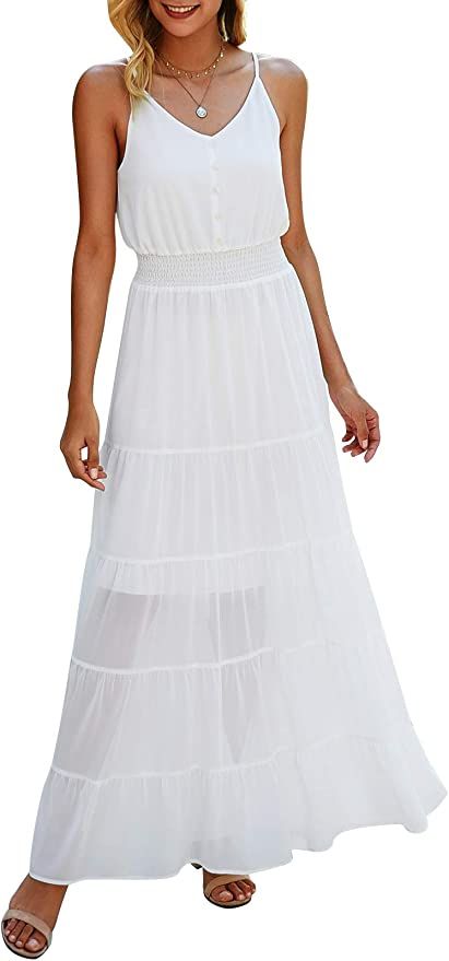Bequemer Laden Women’s Summer Sleeveless Maxi Dress Casual V-Neck Button Long Formal Dresses | Amazon (US)