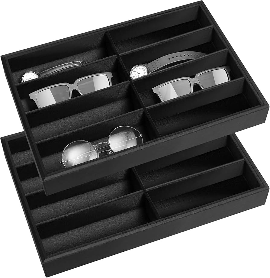 Amylove 2 Pcs Sunglass Organizer Trays Velvet Glasses Tray Stackable Jewelry Organizer Trays Sung... | Amazon (US)