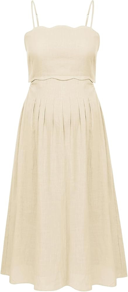 Maacie Maternity Midi Dress 2024 Spaghetti Straps Smocked Side Cutout Cotton Boho Flowy Loose A-L... | Amazon (US)