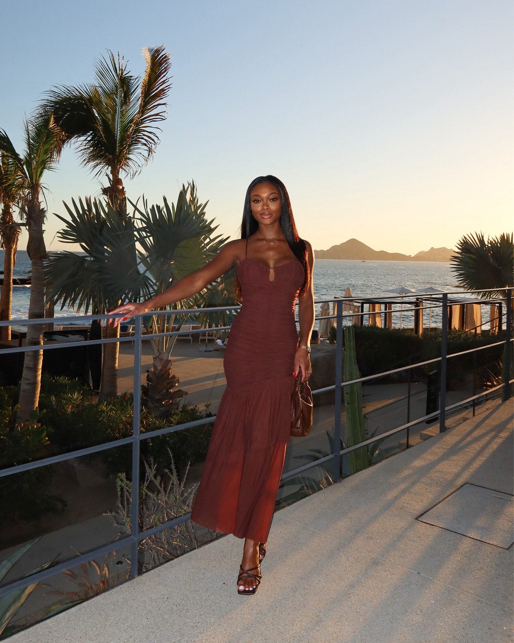 Sunsets in Cabo 🌴 Wore this brown maxi dress to dinner. Would also make a great wedding guest dress. Wearing a size small! 

#LTKtravel #LTKwedding #LTKSeasonal