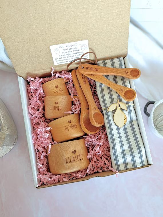 Mothers day gift basket, Baking box, Wood measuring cups, Measuring spoons, Mothers day gift from... | Etsy (US)