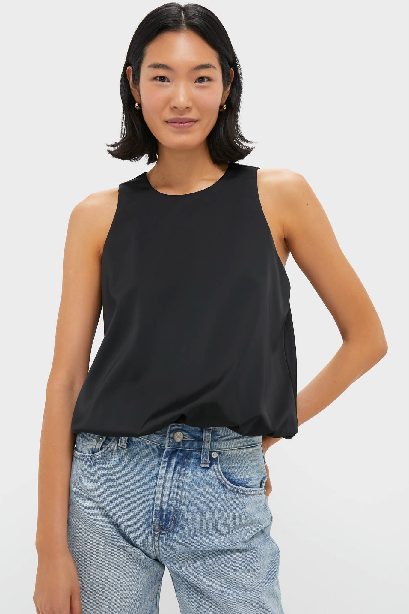 Black Satin Ramona Bubble Hem Top | Tuckernuck (US)