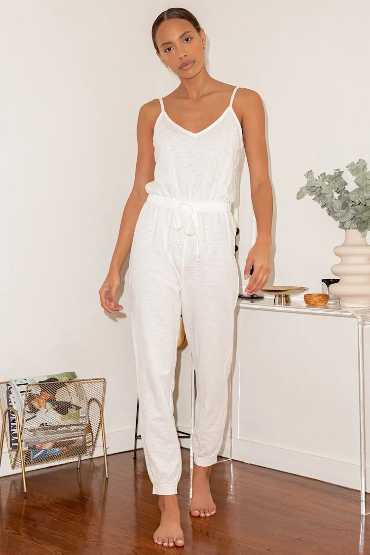 Homebody Cream Sleeveless Drawstring Lounge Jumpsuit | Lulus (US)
