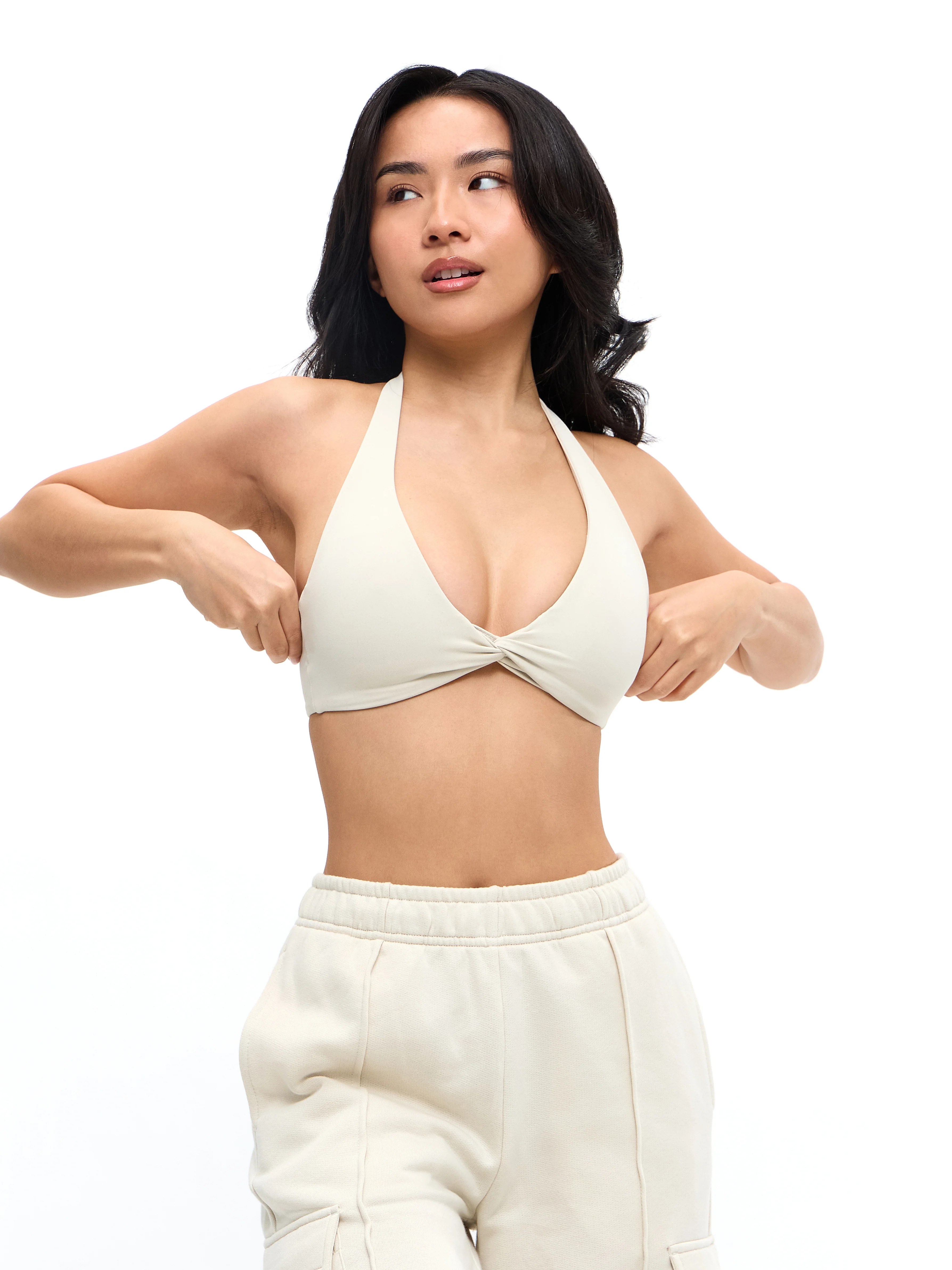 Twisted Halter Sports Bra - Bone S | Buffbunny