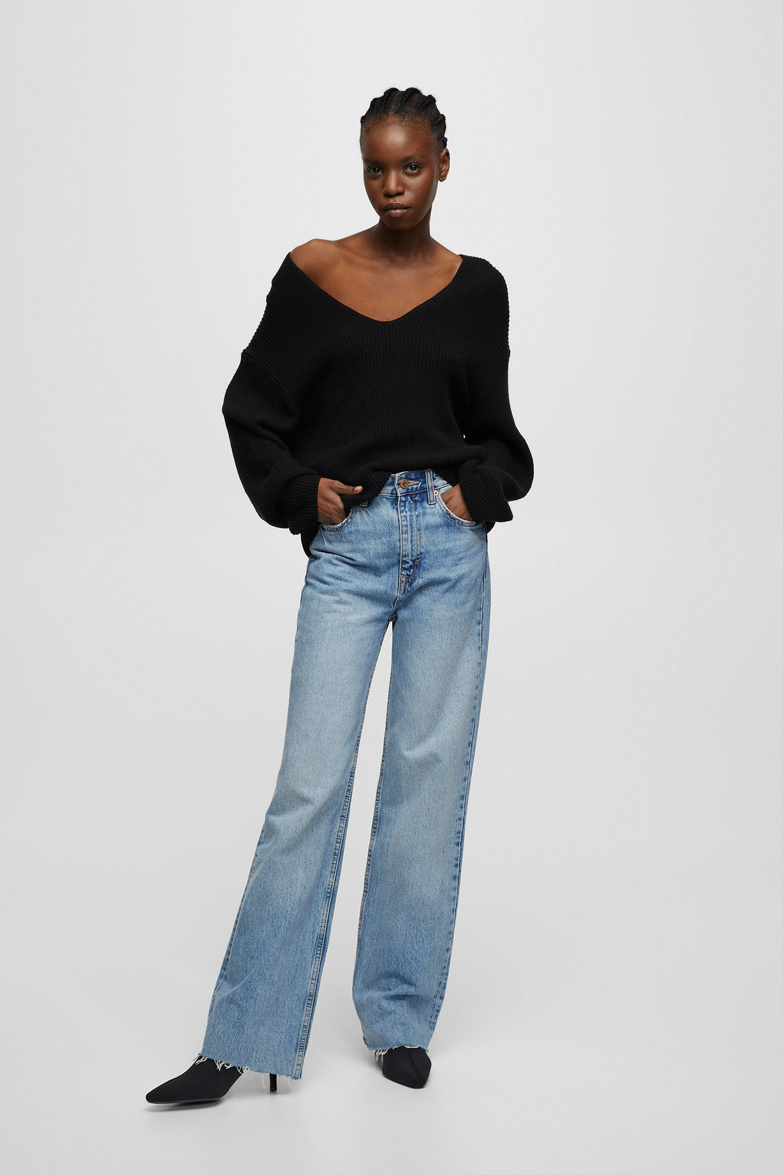 Straight-leg high waist cotton jeans | PULL and BEAR UK