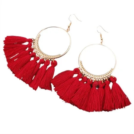 SJENERT Colorful Bohemian Hoop Tassel Earrings Fashion Flower V Shape Tassel Earrings Long Fringe Ea | Walmart (US)