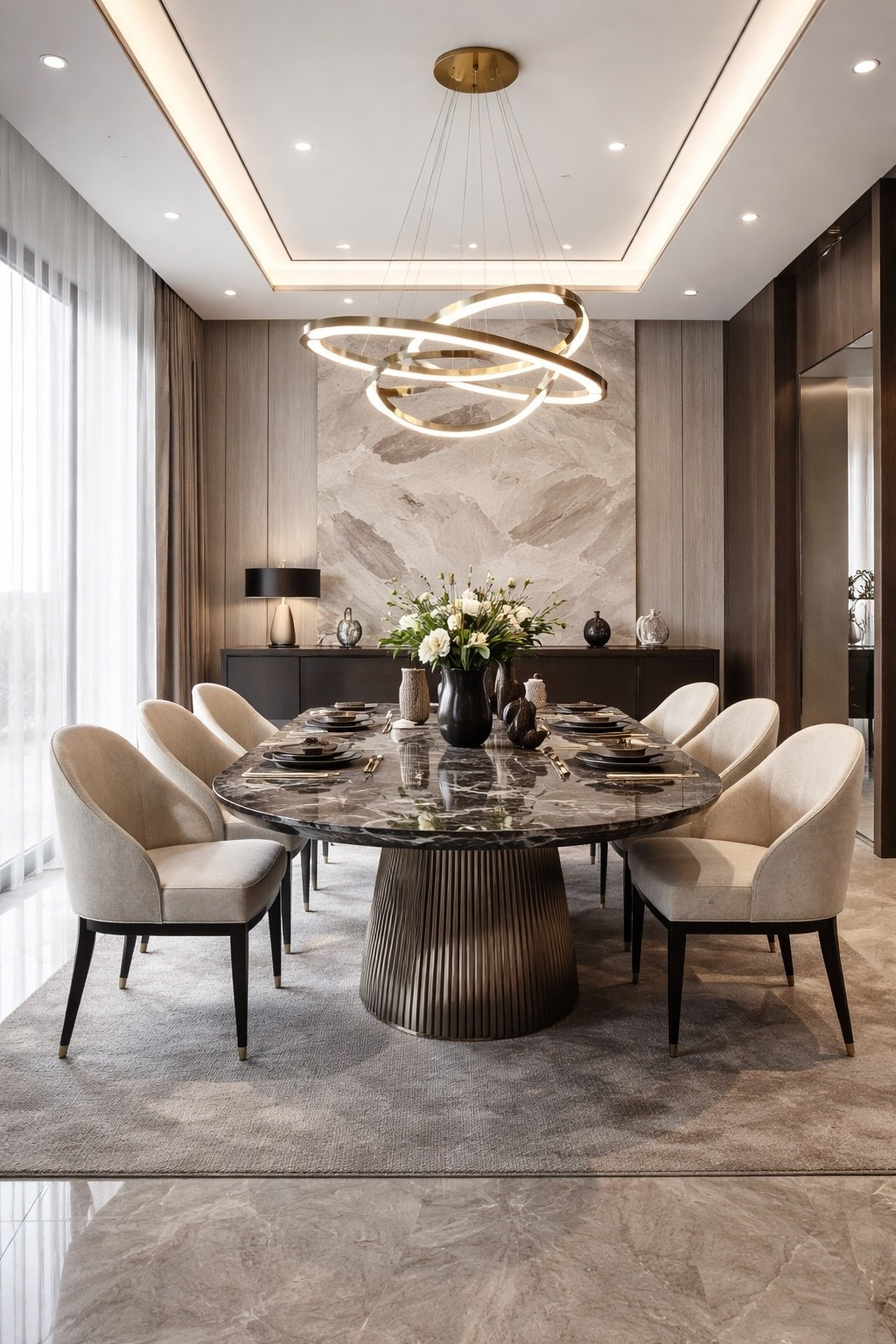 A sophisticated modern dining room with sculptural lighting, soft neutral chairs, and a luxe high-end look.

#diningroomideas #modern diningroom #luxurydiningroom #diningroomdecor #interiordesign #homedecor #modernhome #luxuryhome #neutralhome #neutraldecor #eleganthome #diningtabledecor #statementlighting #chandelierdesign #marblediningtable #highendinteriors #contemporaryhome #formal diningroom #homeinspo #designinspo #wayfairhome #ltkhome #ltkit #shopthelook #luxuryinteriors #moderninteriors #pinteresthome #diningroominspo #glamhome #sophisticatedstyle