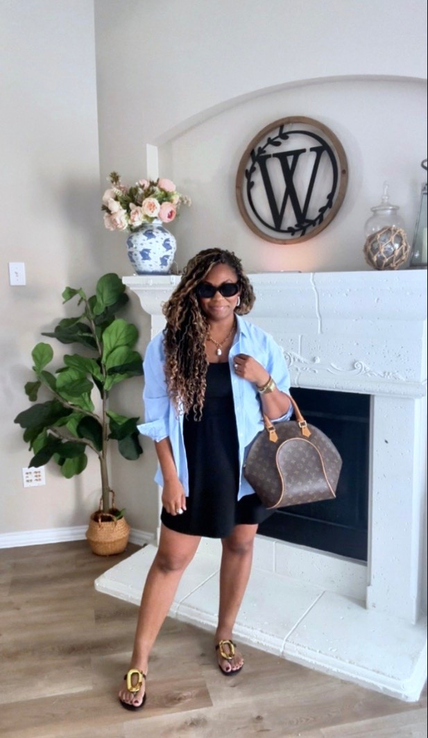 My mom outfit of the day featuring my favorite light blue
button-down, and black tennis dress!

#LTKgrwm #LTKootd #LTKmomlife