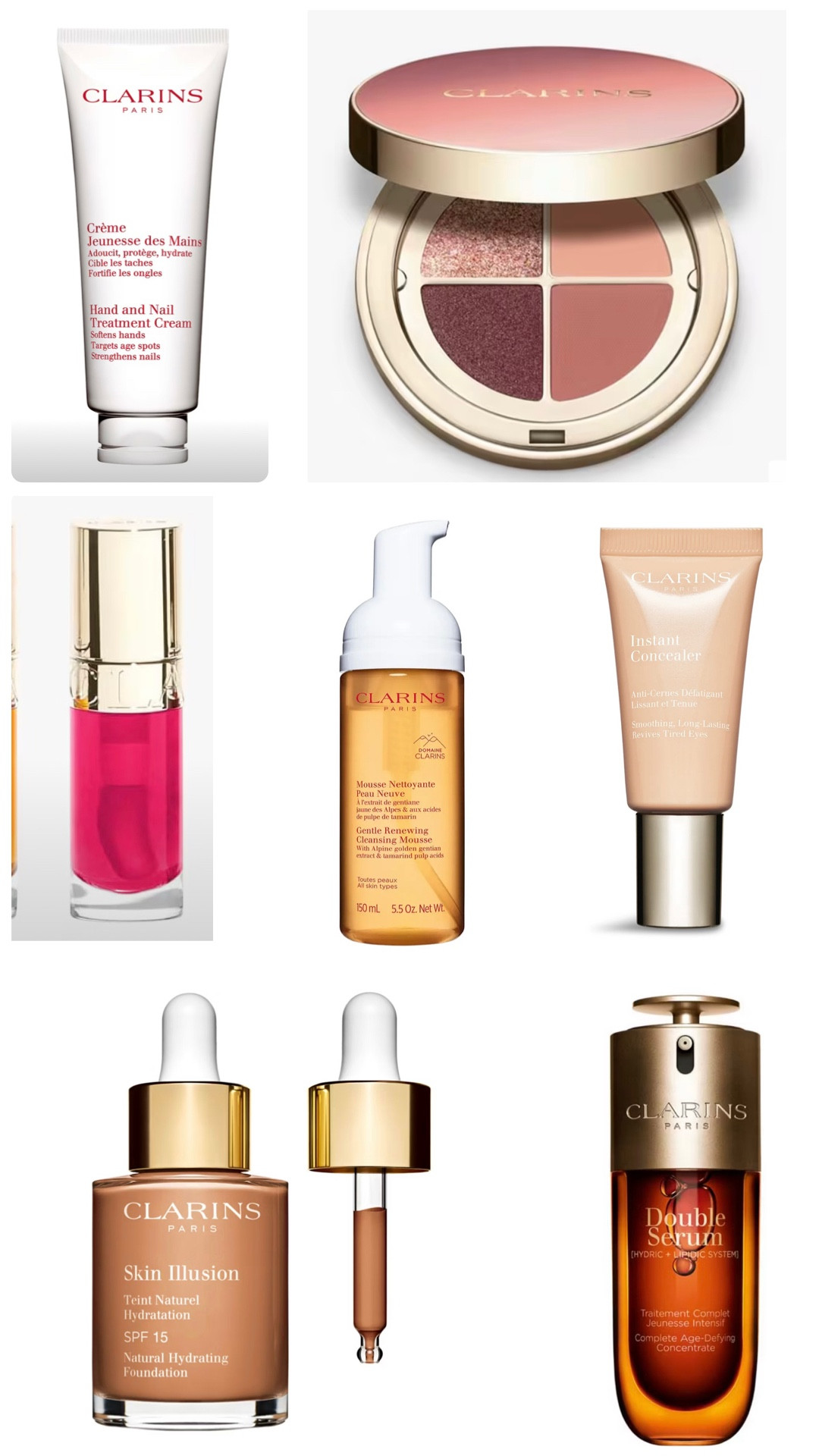 Here I’m talking about some of my favourite CLARINS products, hand cream and cleansing mousse, eye shadow, foundation, concealer, serum and lip oil!

#LTKbeauty #LTKgiftguide #LTKuk