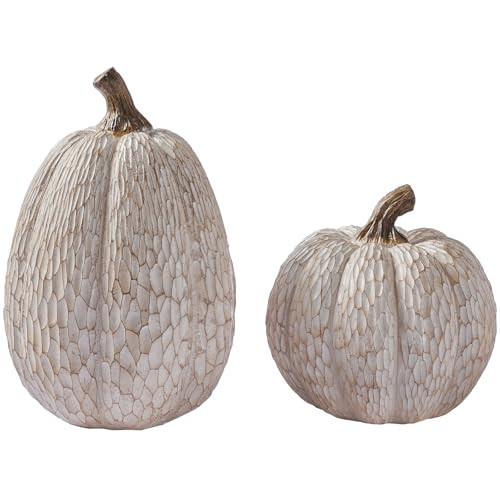 Thanksgiving Resin Pumpkins Fall Decor, Brown and White Decorative Pumpkins Figurine, Artificial Carved Faux Pumpkin Statues for Rustic Fall Tabletop Home Decor, Farmhouse, Autumn, Harvest, Wedding | Amazon (US)