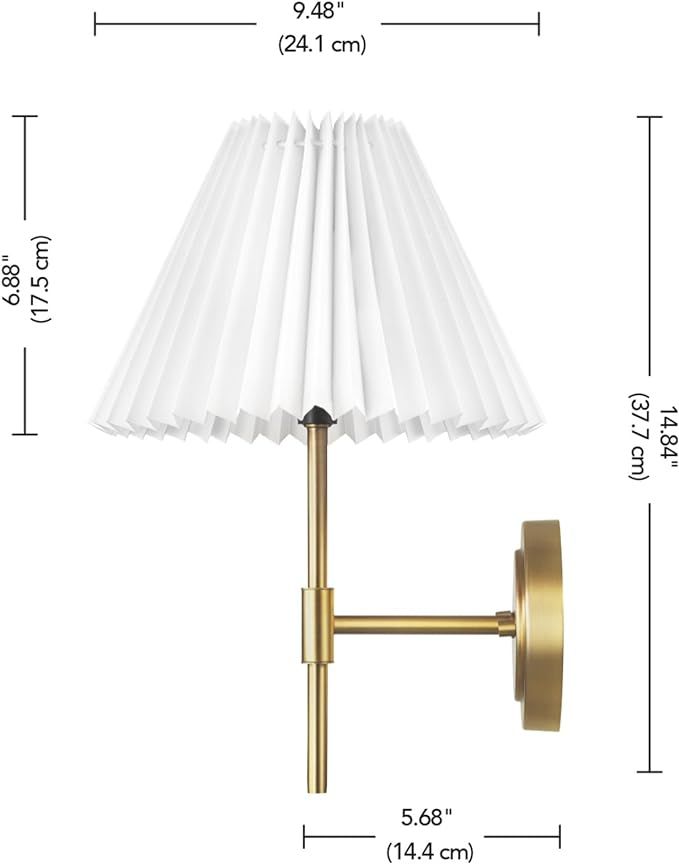 Globe Electric 1-Light Wall Sconce, Matte Brass, White Pleated Fabric Shade, E12 Base Socket, Can... | Amazon (US)