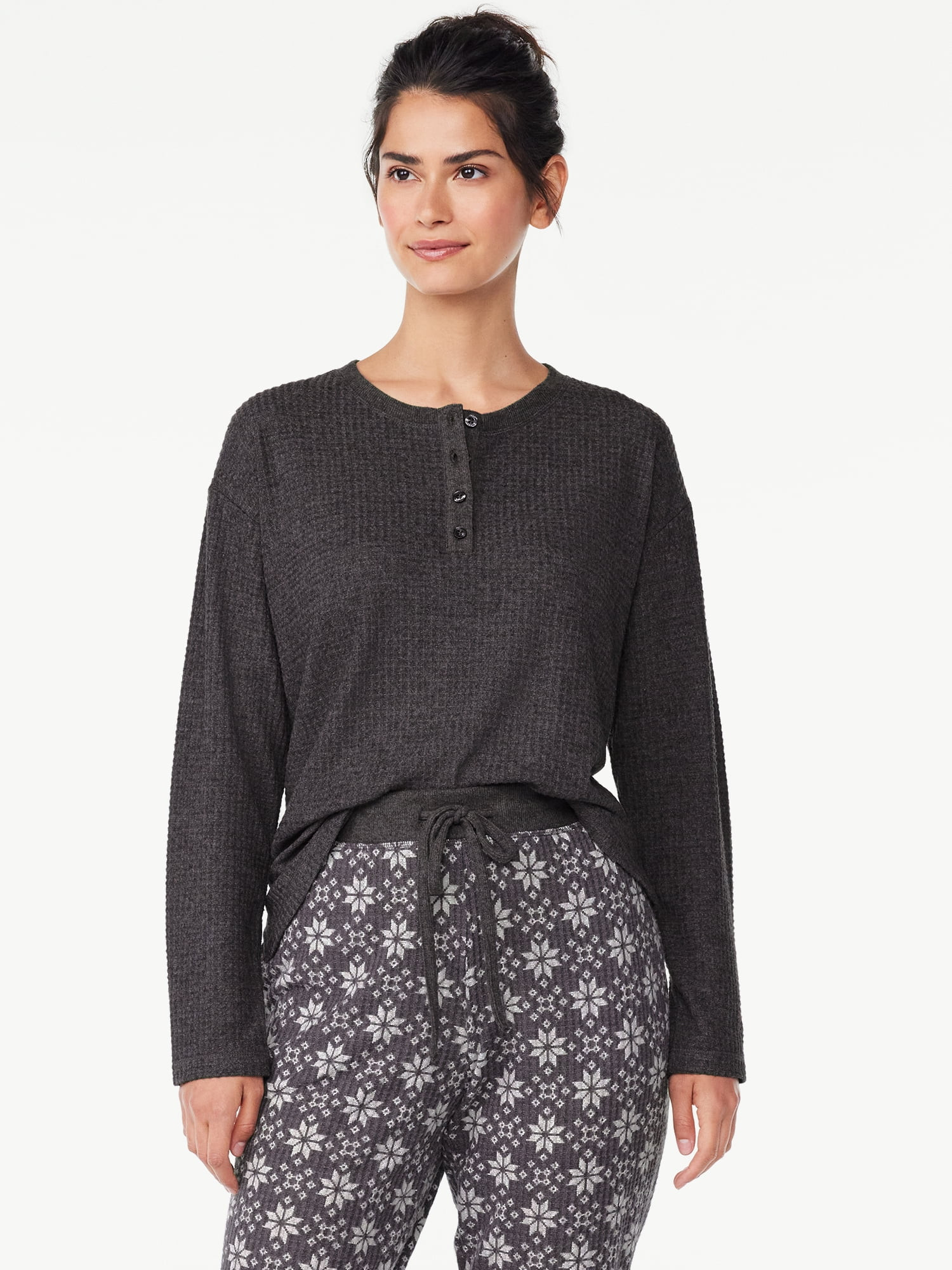 Joyspun Women's Hacci Long Sleeve Henley Sleep Top, 1-piece, Sizes S to 3X - Walmart.com | Walmart (US)