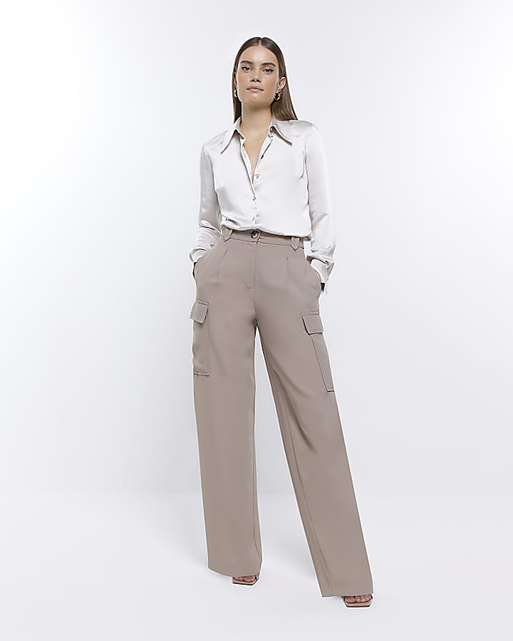 Beige wide leg cargo trousers | River Island (UK & IE)