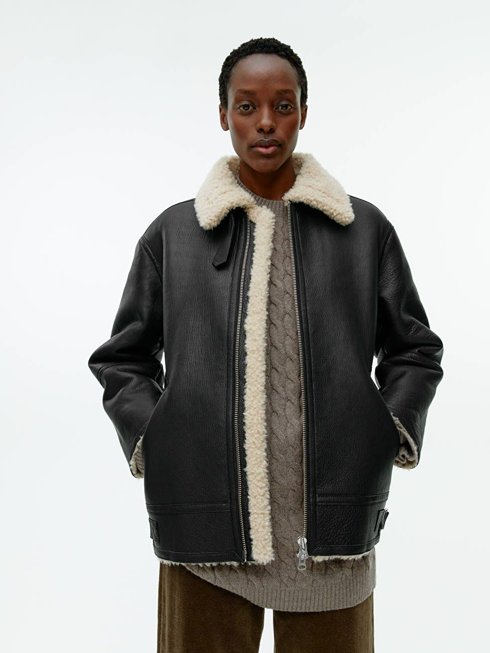 Pile-Lined Leather Jacket | ARKET