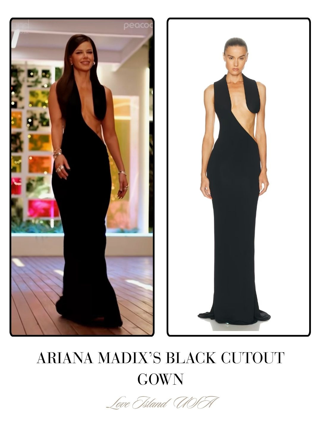 Ariana Madix's Black Cutout Gown on The Love Island Season 8 Premiere / Styled by @EmilyMen Photo: @LoveIslandUSA 

 