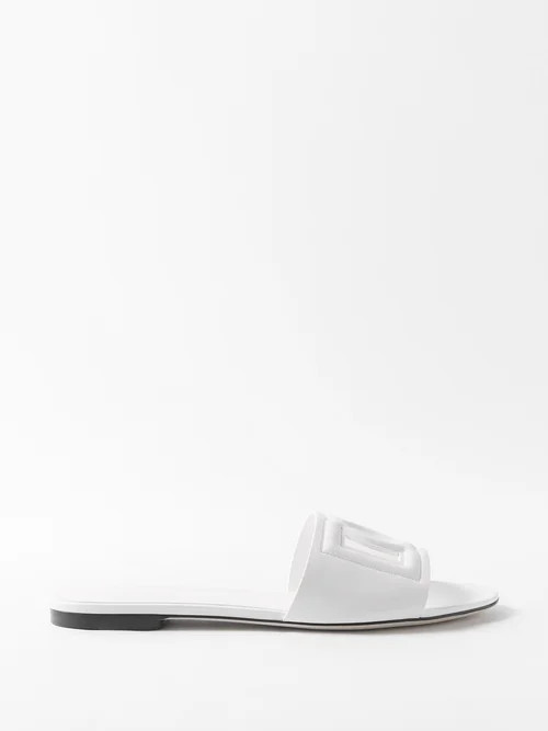Dolce & Gabbana - Logo-cutout Leather Slides - Womens - White | Matches (US)