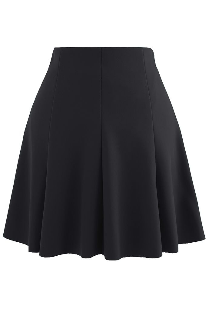 Raw-Cut Hem Flare Mini Skirt in Black | Chicwish
