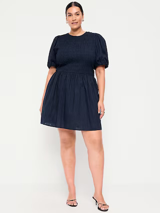 Smocked Puff-Sleeve Flare Mini Dress | Old Navy (US)