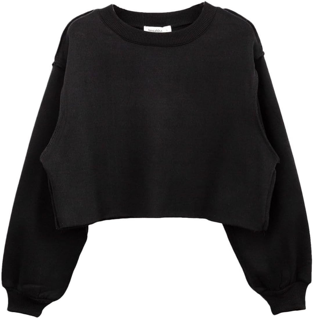 Amazhiyu Women Cropped Sweatshirt Long Sleeves Pullover Fleece Crop Tops | Amazon (US)