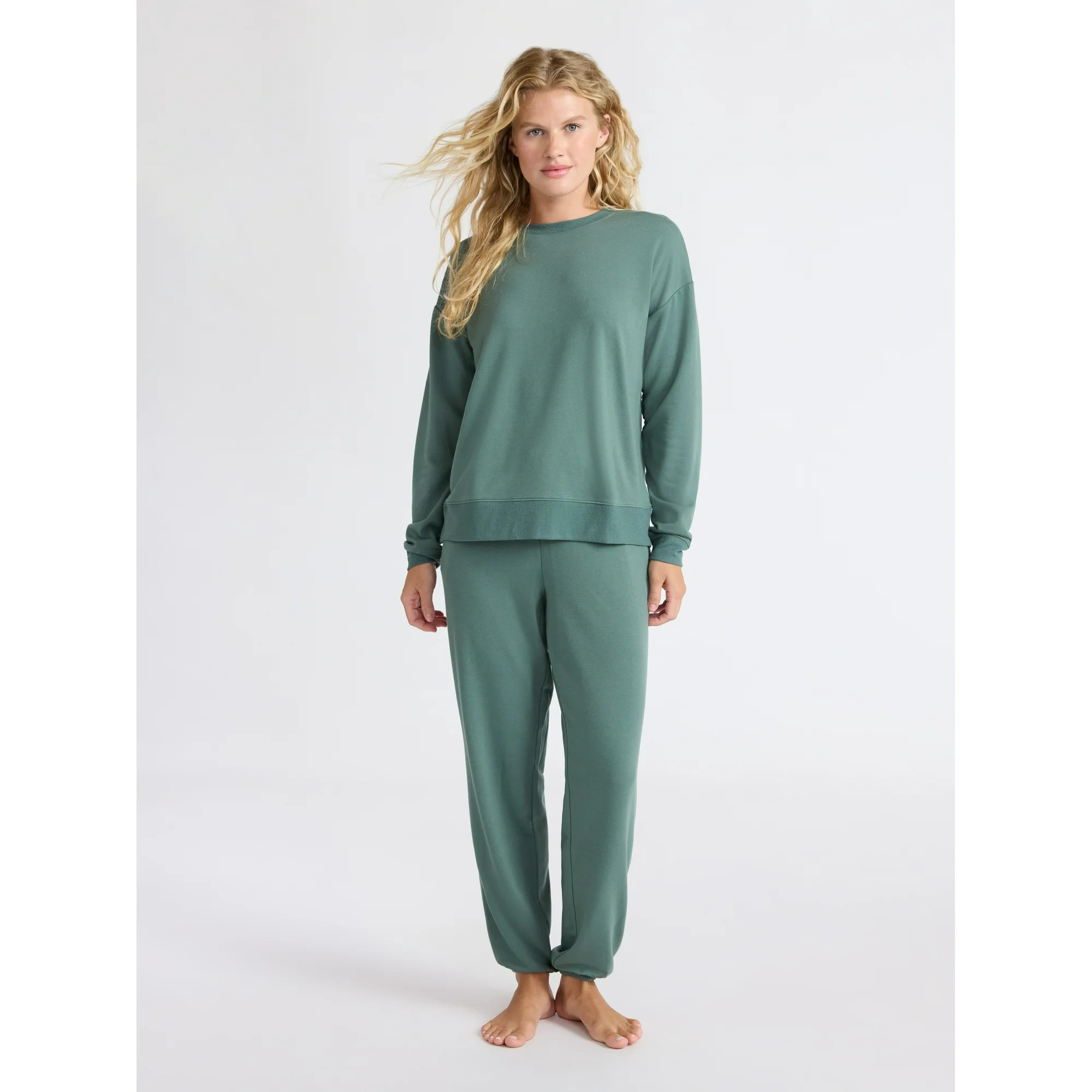 Joyspun Women’s Fleece Long Sleeve Top and Joggers Lounge Set, 2-Piece, Sizes XS-3X | Walmart (US)