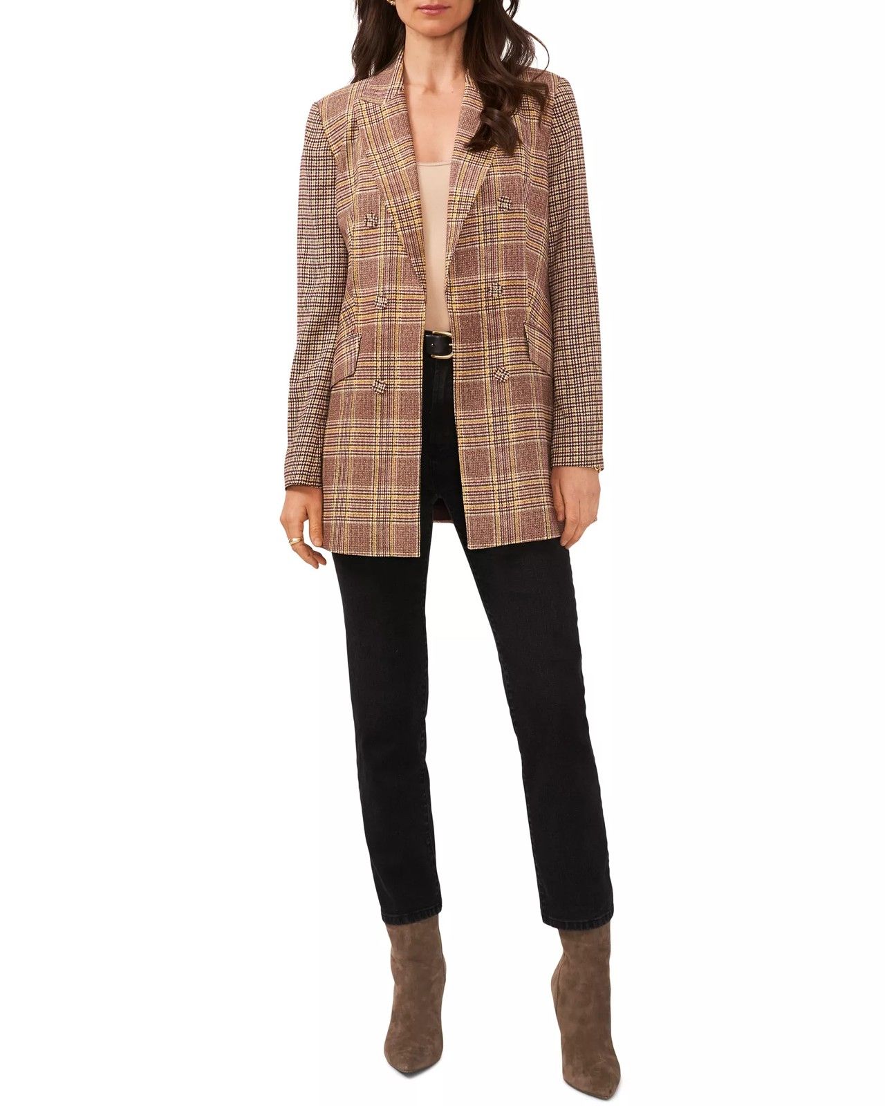 Vince Camuto Plaid Double-breasted Blazer (Plus Size) | Vince Camuto