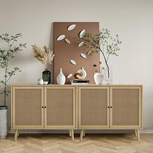 QHITTY Rattan Sideboard Buffet Cabinet, Accent Kitchen Storage Cabinet Console Table with Adjusta... | Amazon (US)