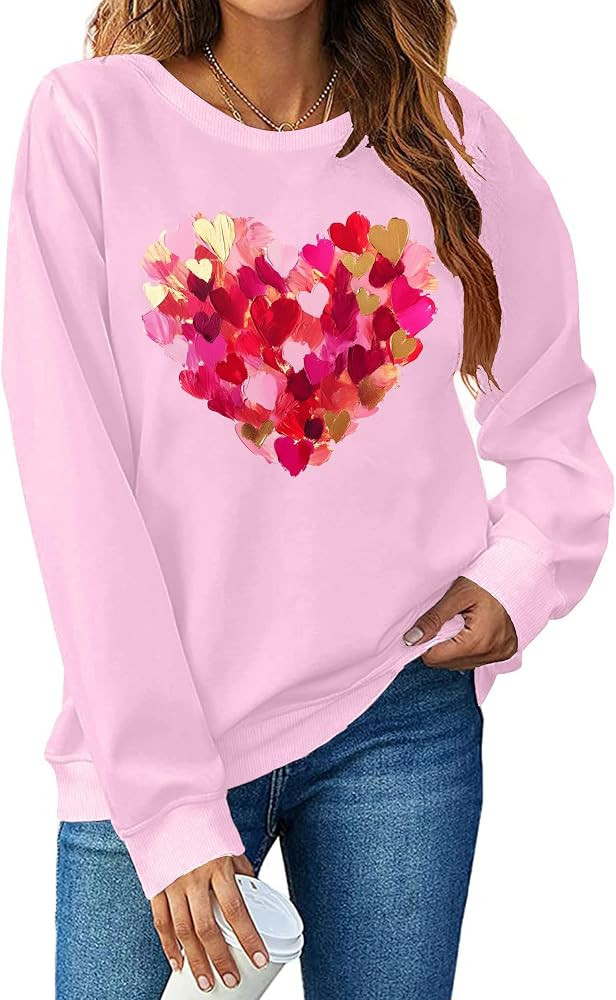 LHBNK Valentines Day Sweatshirt for Women Funny Love Heart Shirts Casual Valentine Pullover Long ... | Amazon (US)