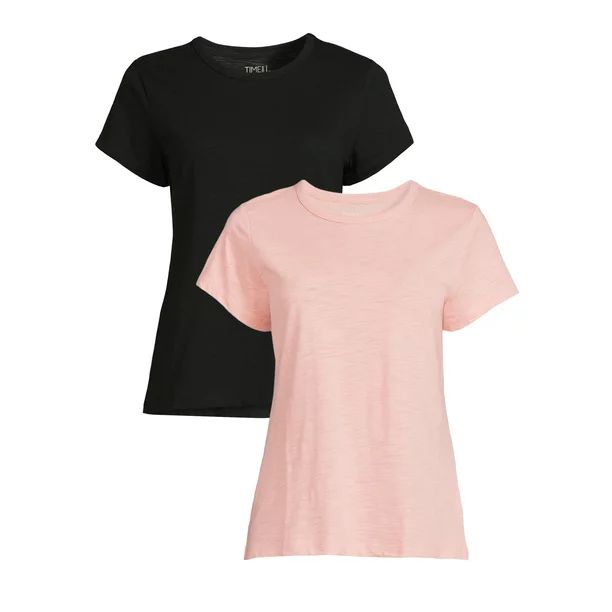 Time & Tru Women's Slub Crew T-Shirt, 2 Pack - Walmart.com | Walmart (US)