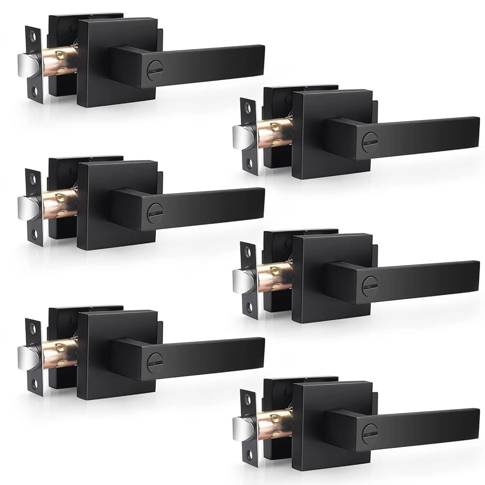 Probrico Heavy Duty Flat Black Square Privacy Interior Door Levers Bedroom and Bathroom Door Hand... | Amazon (US)