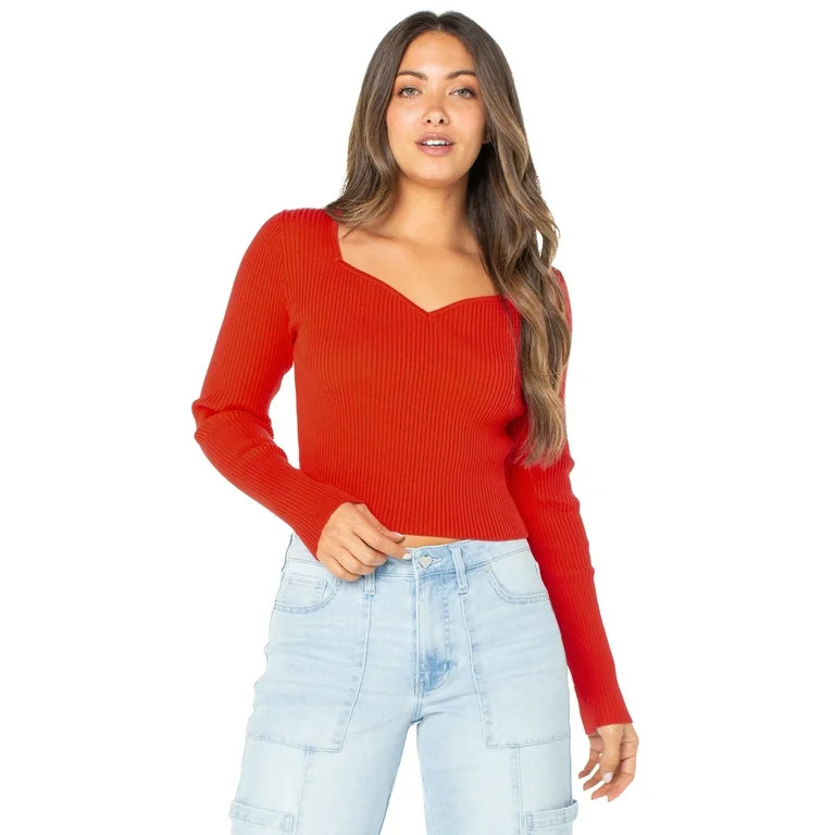 Celebrity Pink Long Sleeve Sweetheart Rib Top | Walmart (US)