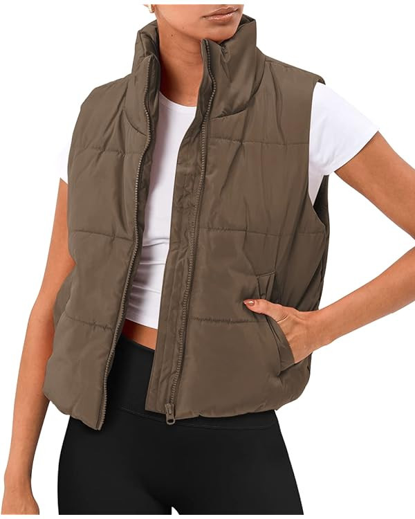 AUTOMET Puffer Vest Women Sleeveless Winter Cropped Outerwear Warm Puffer Lightweight Stand-up Co... | Amazon (US)