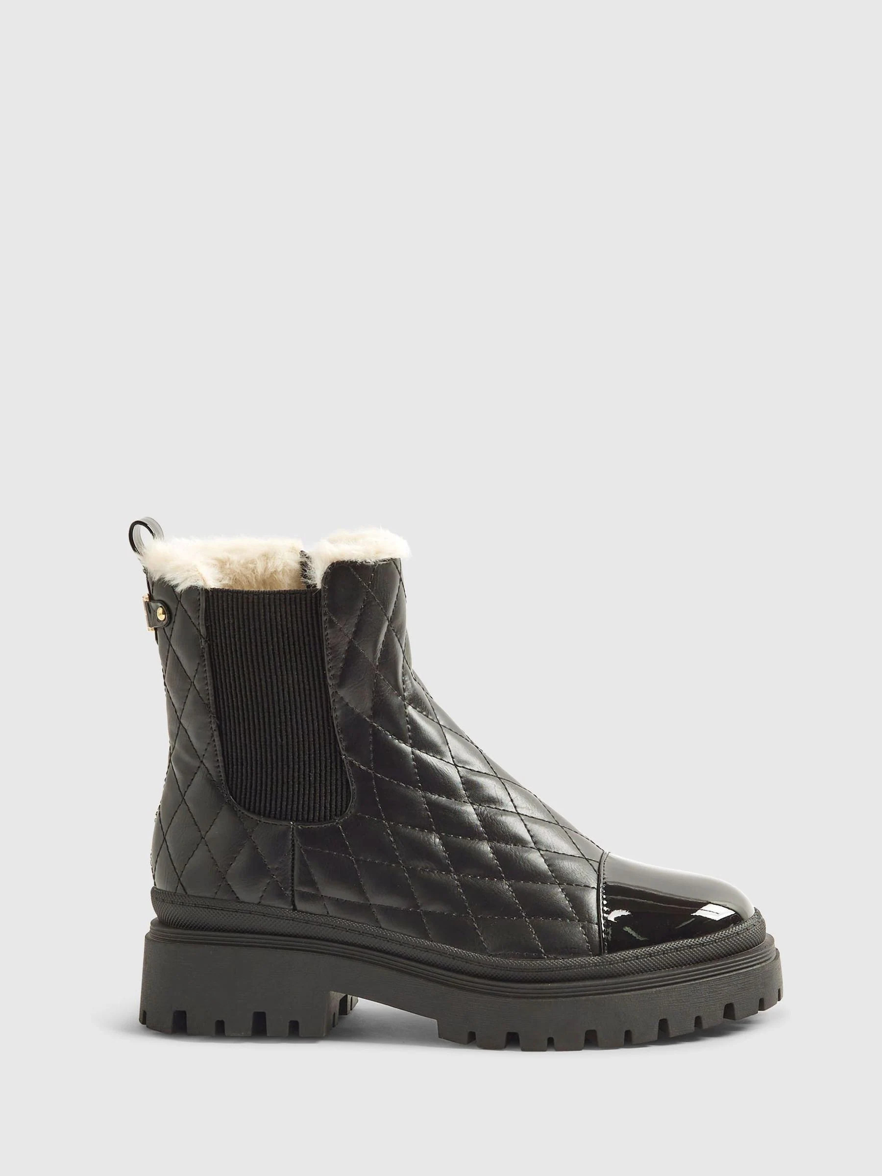 River Island River Island Black Fur Lined Quilted Chelsea Boots | Next US