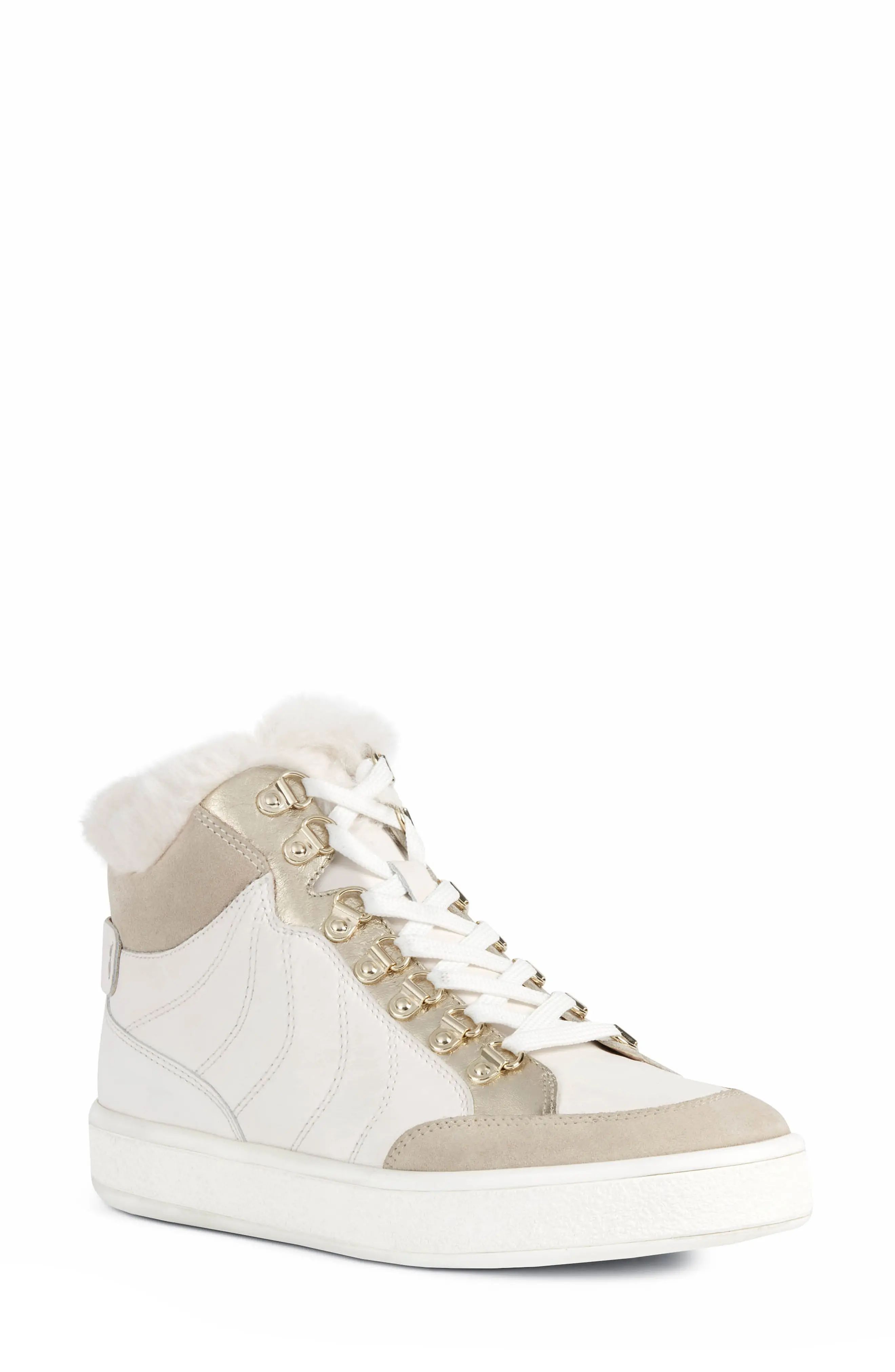 Geox Leelu Faux Fur Lined High Top Sneaker in Off White/Light Taupe at Nordstrom, Size 8Us | Nordstrom