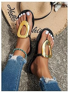 GORGLITTER Women's Gold Flip Flops Thong Flat Sandals 2025 Dressy Summer Vacation Open Toe Slides | Amazon (US)