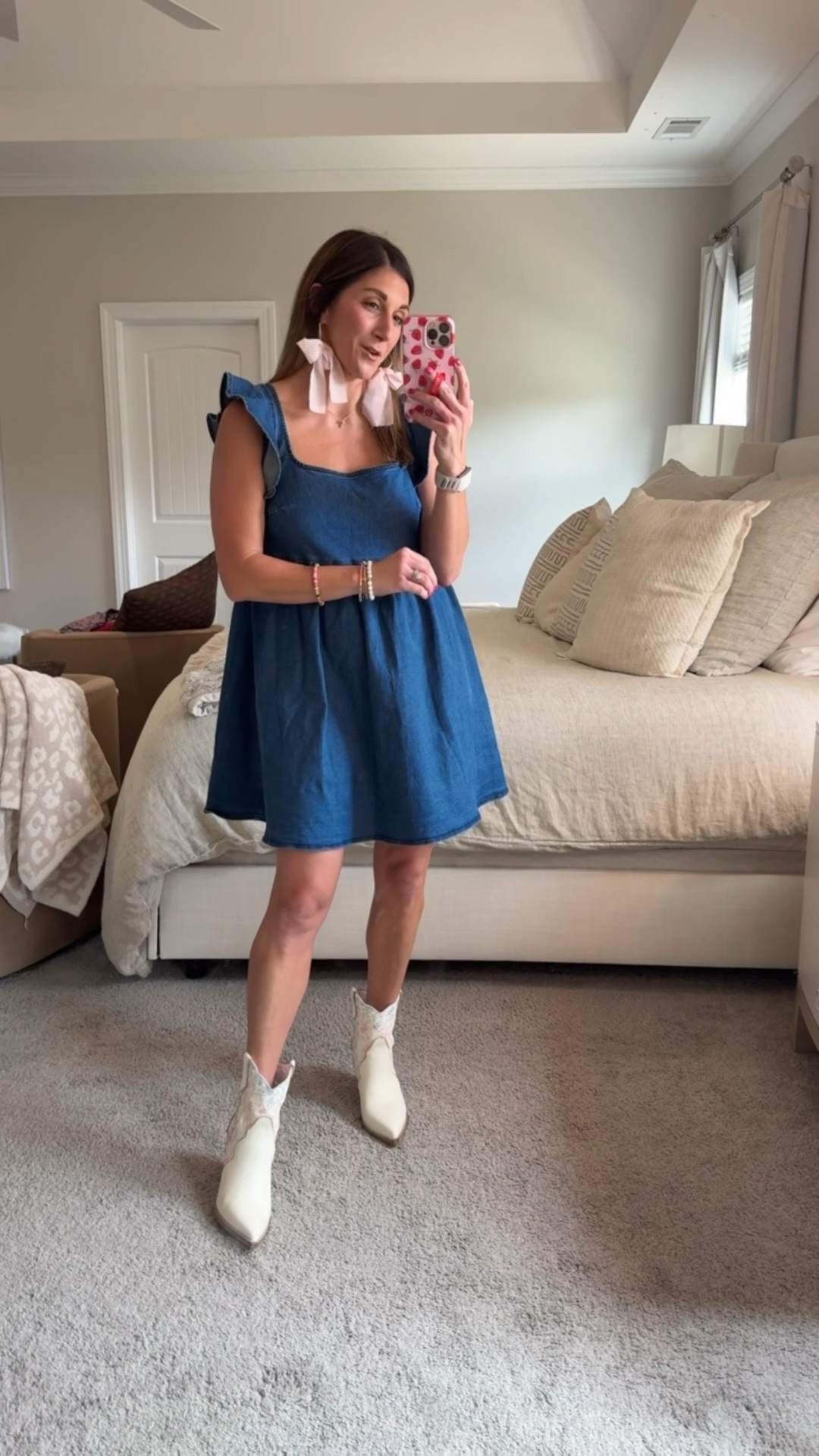 Such a cute look for a country concert, church, brunch and more!

Dress is a bit oversized. True denim. (I mentioned in video that it was on sale-final sale when I got it but I don’t think it’s final sale anymore!) fully in stock, functional adjustable tie in the back too! If between, go down. 

Earrings are boots (tts) are Pink Lily!
Linking bracelets & loopy case too. Get 10% off loopy with code: watsonansley10

Click here to shop!

Denim dress | tie | bow earrings | cowboy boots | pink | bracelets | arm party | Allie + Bess | dress up | dress | shirt dress | girlie | dangly earrings | statement | fall | loopy case | concert | fall photos | denim | church 

#LTKFindsUnder100 #LTKStyleTip #LTKSeasonal