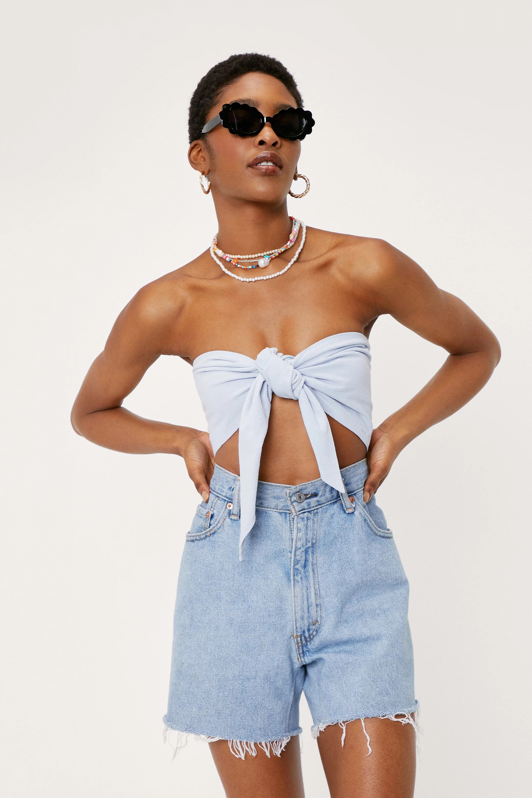 Linen Look Bandeau Bow Crop Top | Nasty Gal (US)