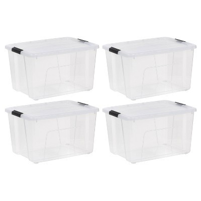 IRIS 60qt 4pk Plastic Storage Bins With Lids and Latching Buckles: Clear, Stackable, Portable Tote for Universal Storage | Target